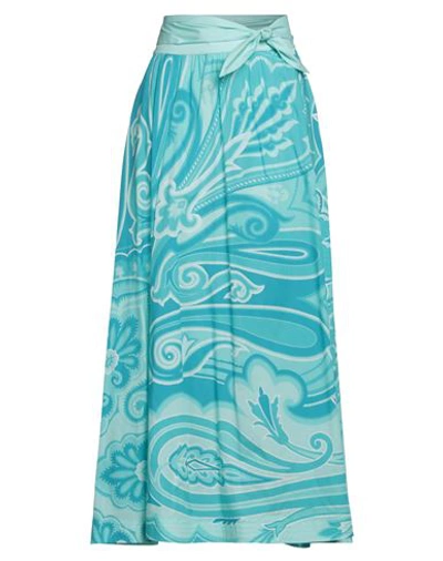 Etro Woman Maxi Skirt Turquoise Size 6 Cotton, Elastane In Blue