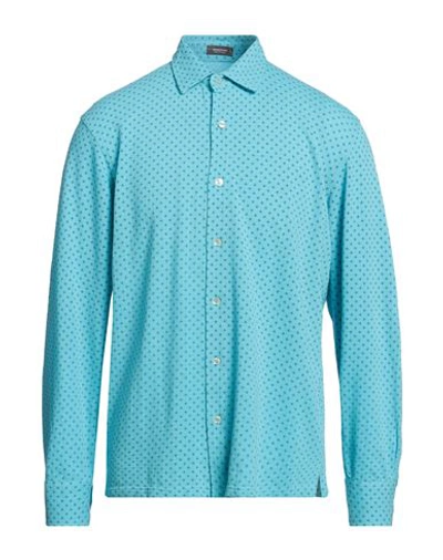 Rossopuro Man Shirt Turquoise Size 6 Cotton In Blue