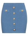 Balmain Woman Mini Skirt Pastel Blue Size 12 Viscose, Polyester