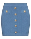 Balmain Knitted Mini Skirt With Decorative Buttons In Blue