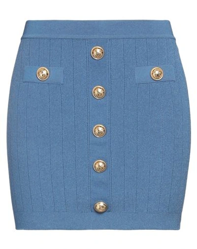 Balmain Woman Mini Skirt Pastel Blue Size 10 Viscose, Polyester