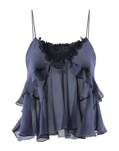 Isabel Marant Woman Top Navy Blue Size 6 Silk In Navy Blue