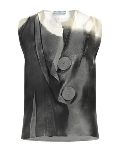 Prada Woman Top Lead Size 4 Silk, Polyester In Grey