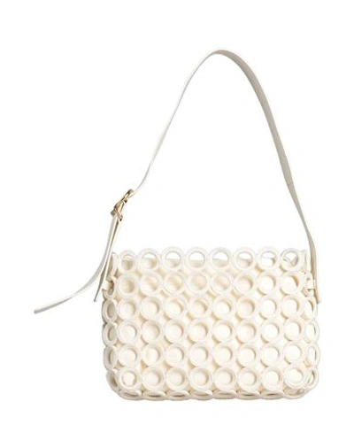 Jil Sander Woman Shoulder Bag Ivory Size - Leather, Textile Fibers In White