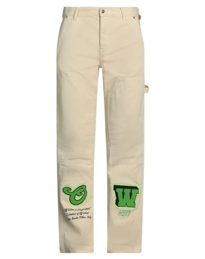 Off-white Man Pants Beige Size 31 Cotton, Wool, Acrylic, Rayon, Polyester