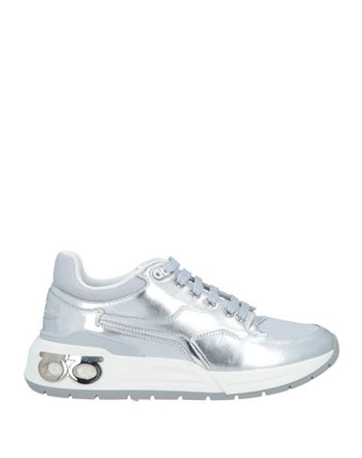 Ferragamo Man Sneakers Silver Size 7 Calfskin, Textile Fibers