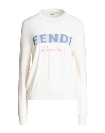Fendi Woman Sweater Ivory Size 6 Cashmere, Elastane, Polyester In White