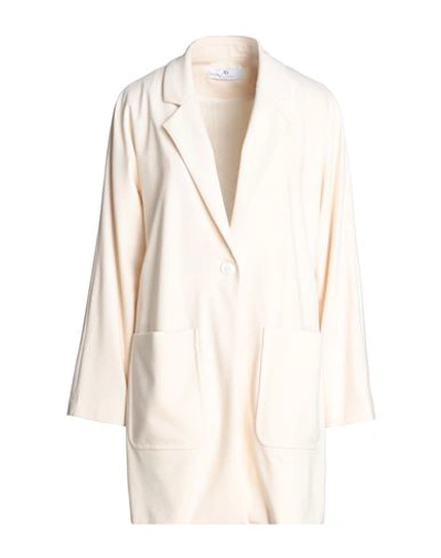 Anna Seravalli Woman Overcoat & Trench Coat Ivory Size 8 Viscose, Polyamide, Elastane In White