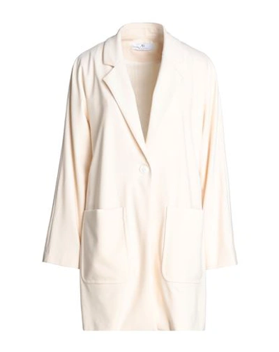 Anna Seravalli Woman Overcoat Ivory Size 8 Viscose, Polyamide, Elastane In White