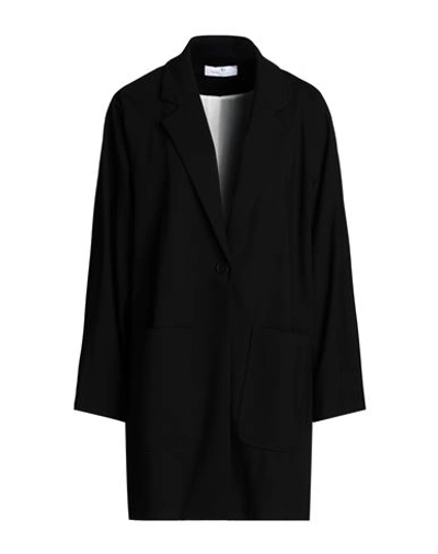 Anna Seravalli Woman Overcoat & Trench Coat Black Size 8 Viscose, Polyamide, Elastane