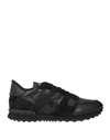 Valentino Garavani Man Sneakers Black Size 8.5 Soft Leather, Textile Fibers In Black