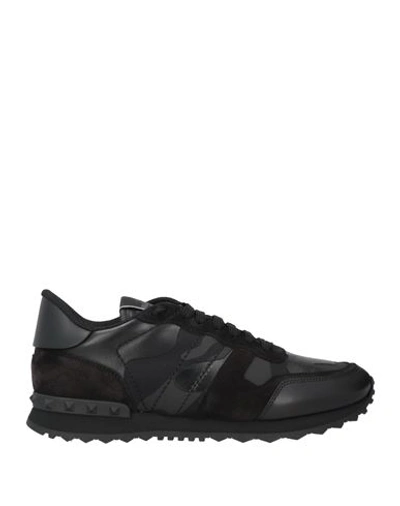 Valentino Garavani Man Sneakers Black Size 8.5 Soft Leather, Textile Fibers
