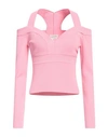 Alexander Mcqueen Exposed Shoulder Cropped Knitted Top In Pink