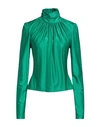 Rabanne Ruched Stretch-satin Turtleneck Top In Green