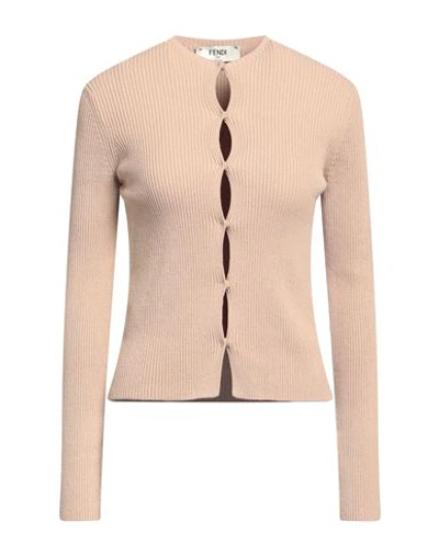 Fendi Woman Cardigan Beige Size 8 Cotton, Polyamide, Elastane
