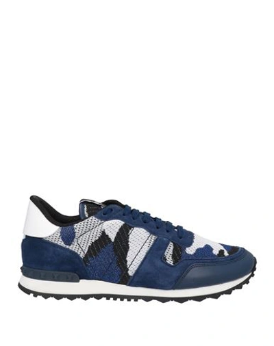 Valentino Garavani Man Sneakers Blue Size 7 Soft Leather, Textile Fibers