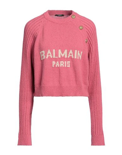 Balmain Cropped Knitted Pullover In Pink