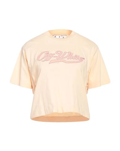 Off-white Woman T-shirt Apricot Size L Cotton, Polyester, Organic Cotton In Beige