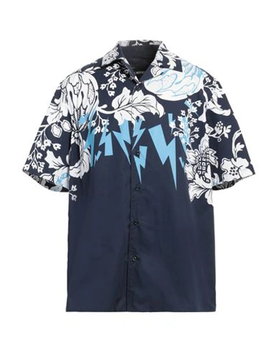 NEIL BARRETT NEIL BARRETT MAN SHIRT MIDNIGHT BLUE SIZE XXS COTTON