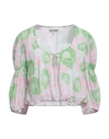 Ganni Short Sleeve Pleated Georgette U-neck Blouse In Green
