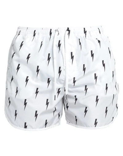 Neil Barrett Man Swim Trunks White Size L Polyester