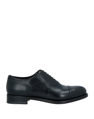 Santoni Man Lace-up Shoes Black Size 11.5 Leather