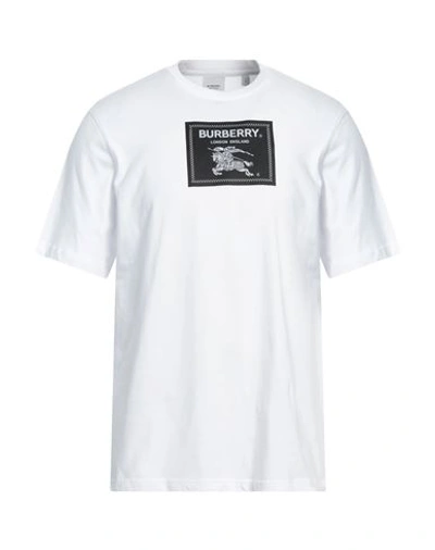 Burberry Man T-shirt White Size S Cotton, Elastane