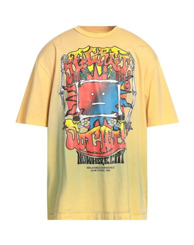 Acne Studios Man T-shirt Ocher Size Xxs Cotton, Elastane In Yellow