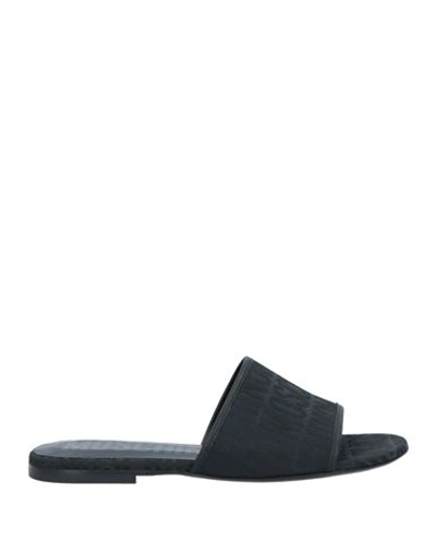 Moschino Woman Sandals Black Size 8 Textile Fibers, Soft Leather