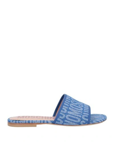 Moschino Woman Sandals Azure Size 6 Textile Fibers, Soft Leather In Blue