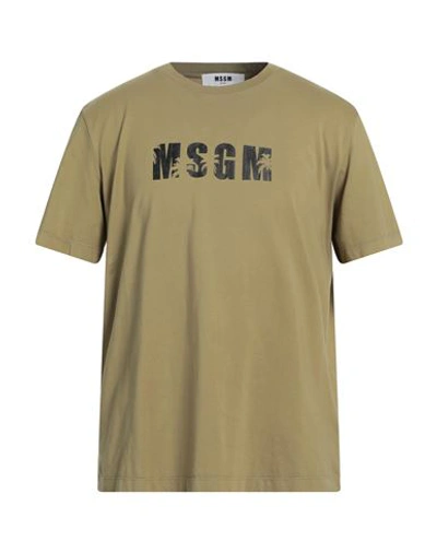 Msgm Man T-shirt Military Green Size Xl Cotton
