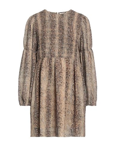 Ganni Woman Mini Dress Camel Size 6 Polyester In Beige