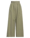 Maison Margiela Woman Pants Sage Green Size 8 Cotton, Linen In Sage Green
