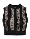 Balmain Monogram Stripe Wool Blend Crop Top In Black