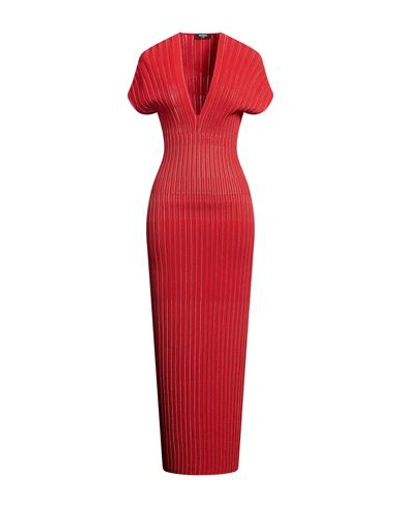 Balmain Striped Knitted Maxi Dress In Red