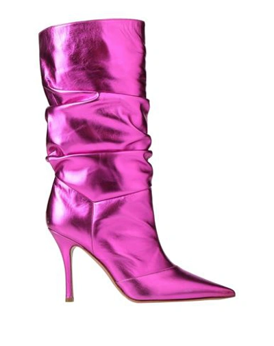 Amina Muaddi Woman Boot Fuchsia Size 11 Soft Leather In Pink