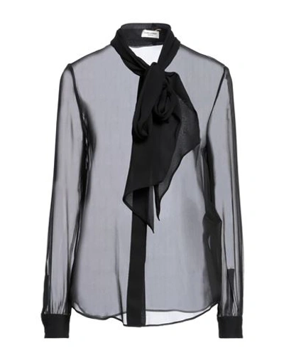 Saint Laurent Silk Muslin Blouse Tops Black