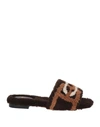 Bally Woman Sandals Dark Brown Size 8 Shearling In Brown