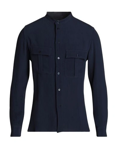 Etro Man Shirt Navy Blue Size 15 ½ Silk