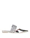 Ras Woman Mules & Clogs Silver Size 8.5 Leather, Natural Raffia In Silver