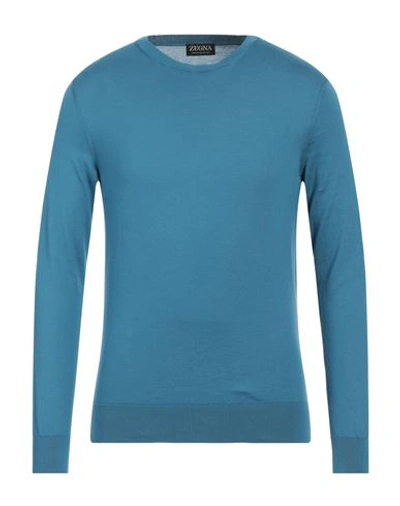 Zegna Man Sweater Pastel Blue Size 42 Cotton