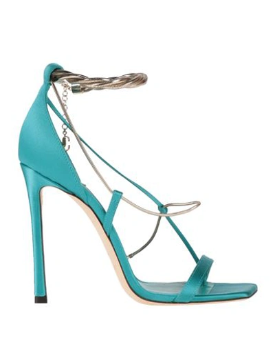 Jimmy Choo Woman Sandals Deep Jade Size 7.5 Textile Fibers In Green