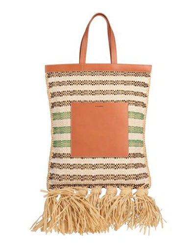 Jil Sander Raffia Tote Bag With Leather Details In Green