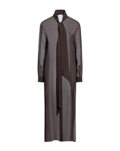 Saint Laurent Woman Maxi Dress Dark Brown Size 8 Silk