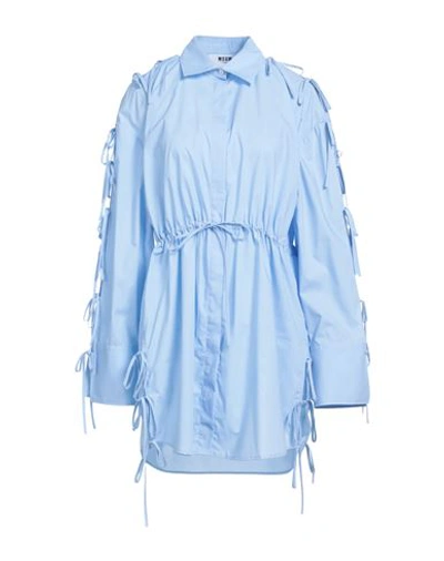 Msgm Woman Mini Dress Sky Blue Size 8 Cotton