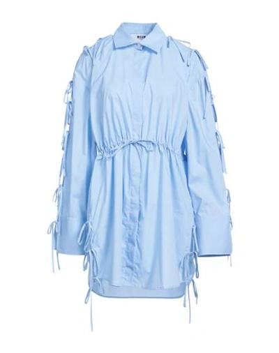 Msgm Woman Mini Dress Sky Blue Size 4 Cotton