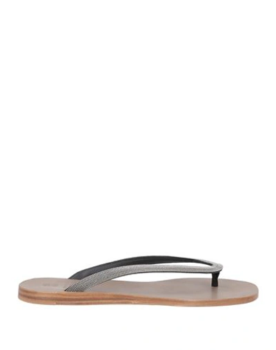 Brunello Cucinelli Woman Thong Sandal Dove Grey Size 7 Leather, Textile Fibers In Grey