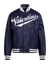 Valentino Embroidered Logo-patch Bomber Jacket In Navy Blue