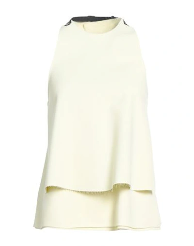 Jil Sander Woman Top Light Yellow Size 6 Viscose, Bovine Leather