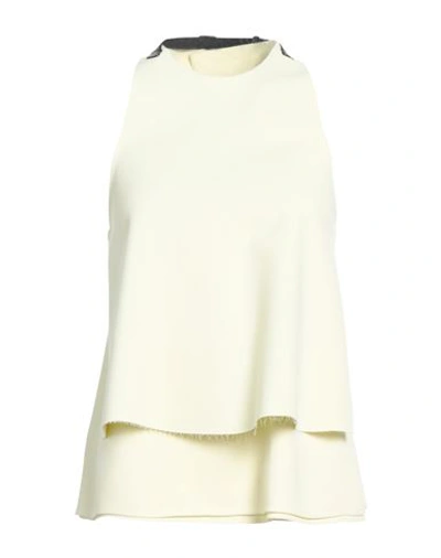 Jil Sander Woman Top Pastel Yellow Size 6 Viscose, Cow Leather